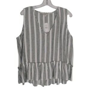 New LOFT Outlet Womens Striped Top Linen Blend‎ Sleeveless Gray/White Size L
